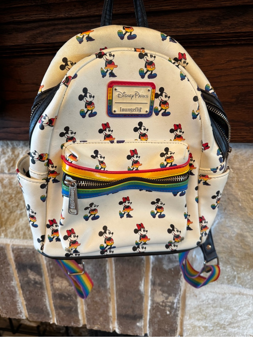 Loungefly White Rainbow Mickey & Minnie Mini Backpack